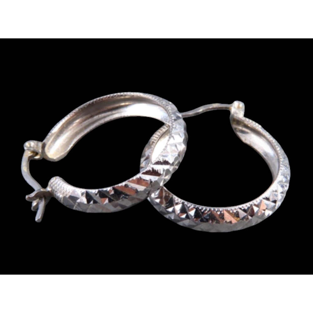 FAS STERLING SILVER Hoop Earrings DIAMOND CUT FACETED Lots of Sparkle! FLASHY